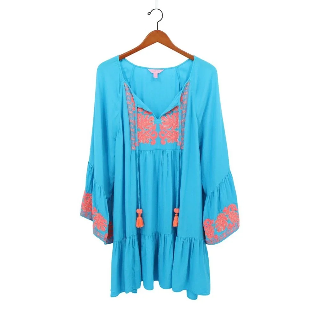 Lilly Pulitzer Amisa Embroidered Bell Sleeve Tunic Dress L - Picture 4 of 10